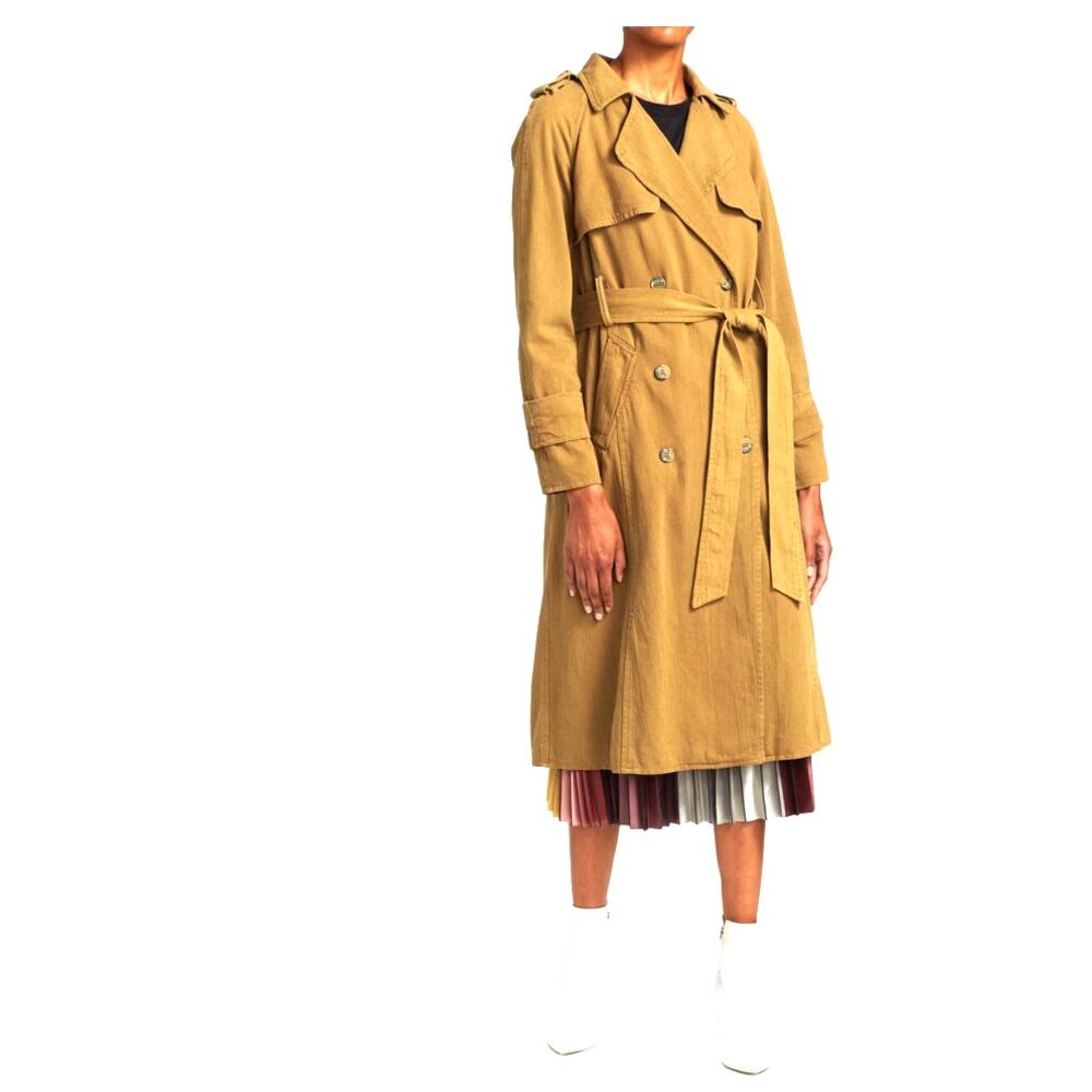 Le Superbe Delon Twill Trench Coat Tan Pleated Back Inset Womens Medium
